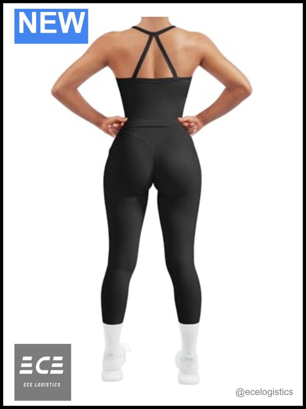 2 Piece Workout Set Compression Leggings Pockets Halter Built in Bra Tank